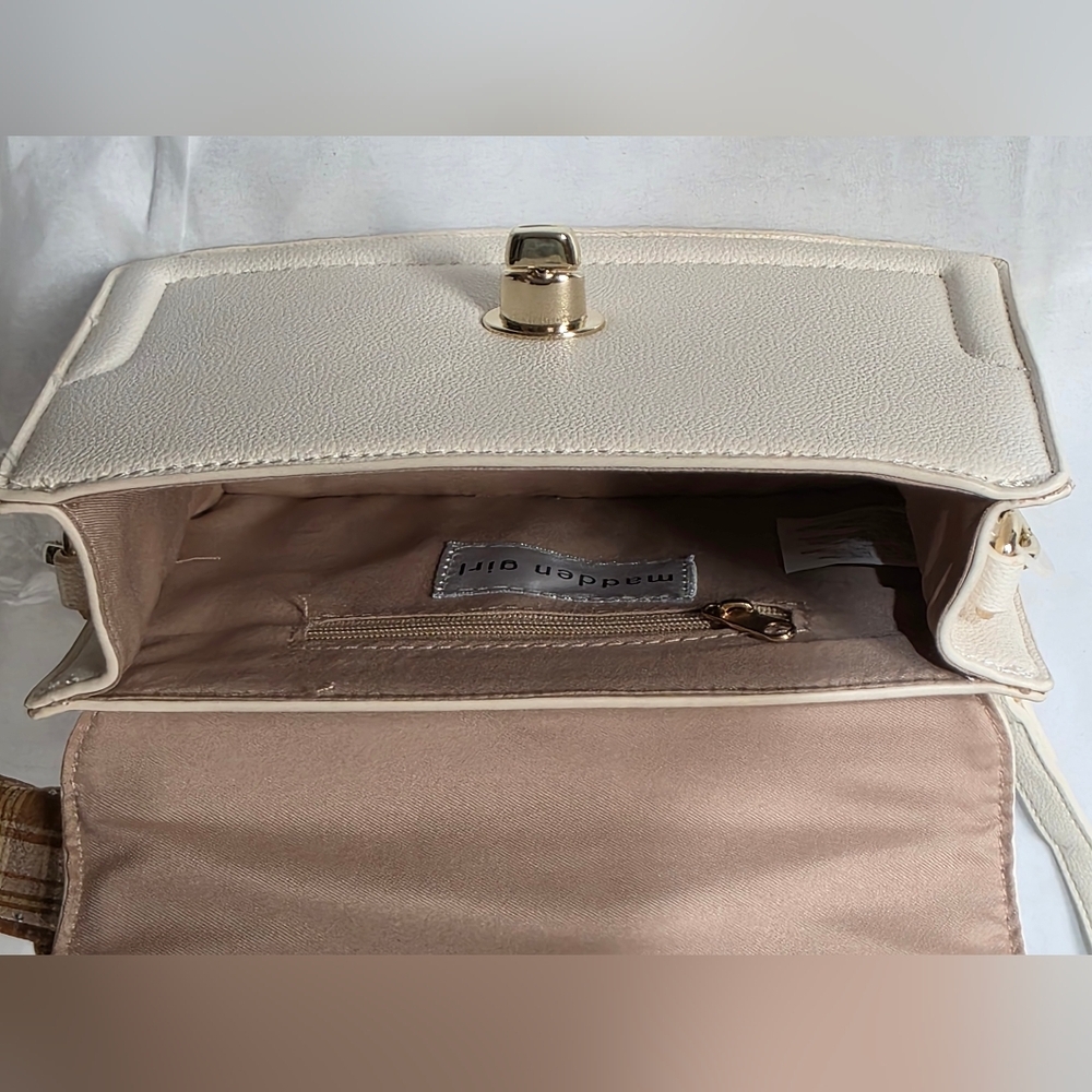 Madden Girl PU Top Hanfle With Scarf Cream Handbag - Picture 4 of 12